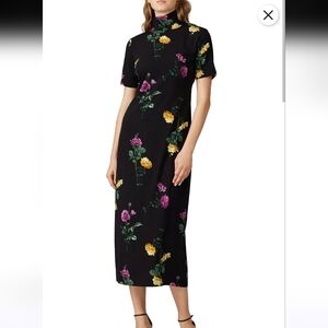 LOUNA Black Floral Mock Neck Midi Dress • Small • Soft Girl / Cottagecore / Y2K